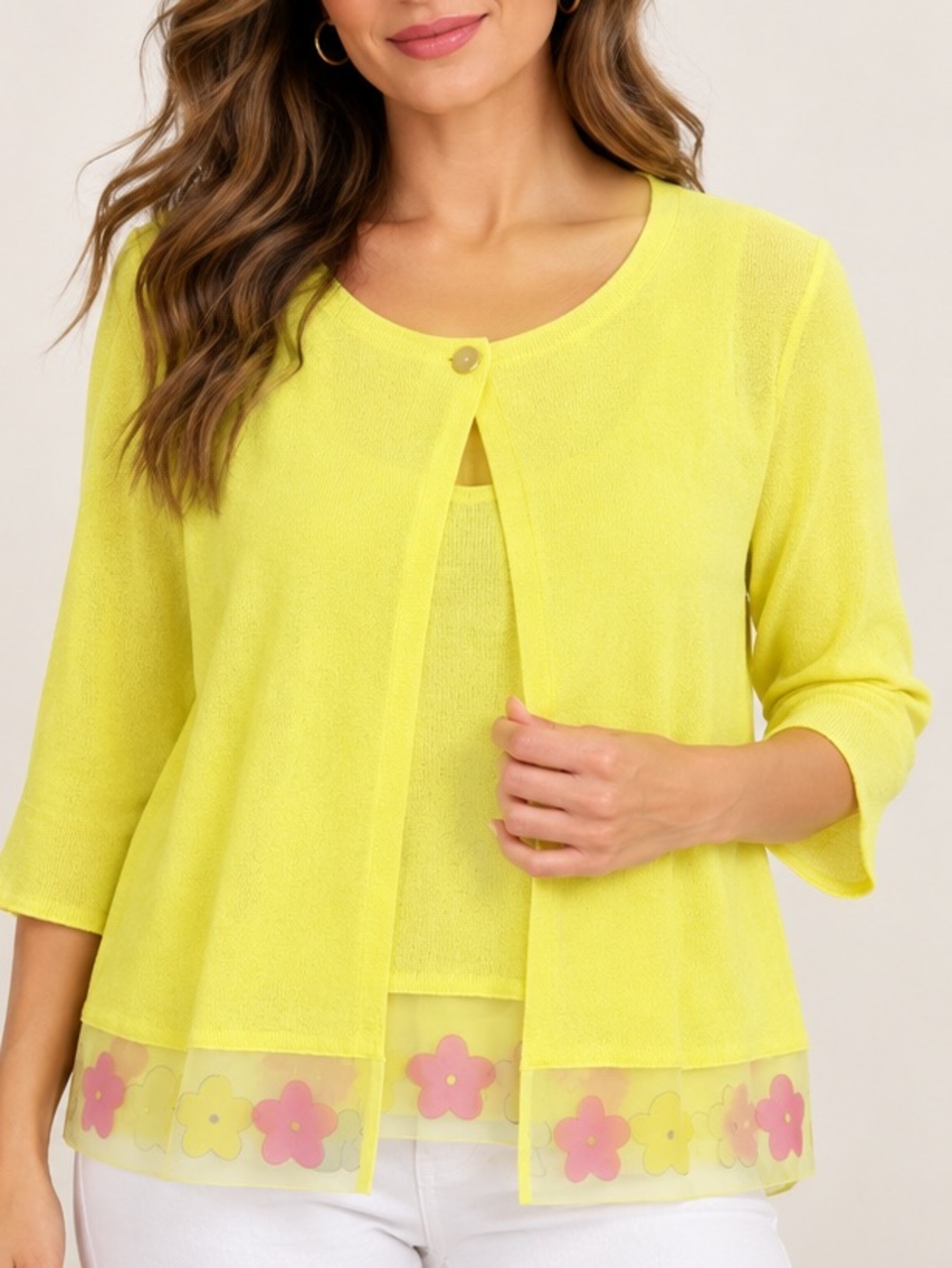 Paradiso Lightweight Yellow Floral Hem Sweater